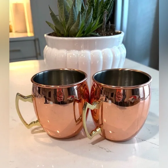 Copper Moscow Mule Mugs with Gold Handles, set of 2 - Picture 2 of 11